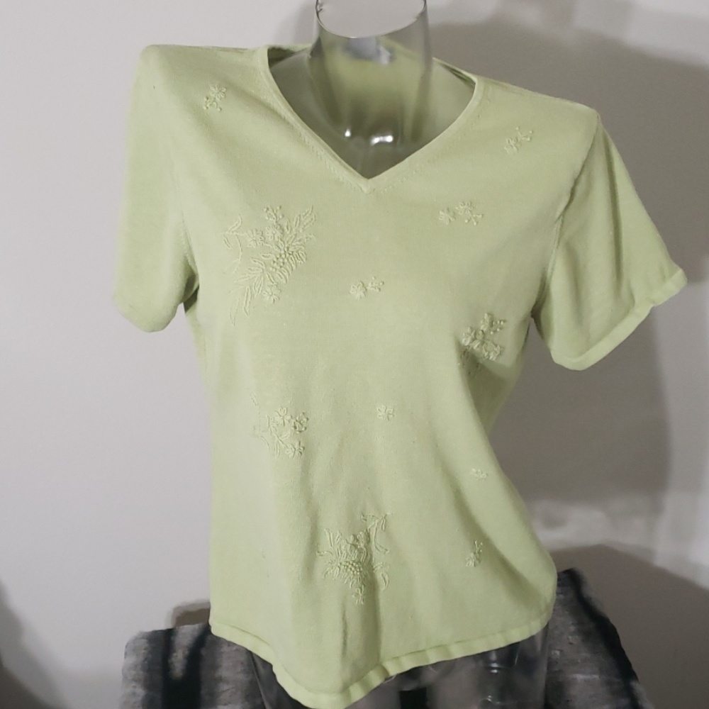Light Green Light Knit Short Sleeve Top